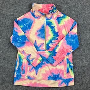 Tie-Dye 1/4 Zip Pullover Womens Size L Pink Blue Multicolor Casual Top Oversize